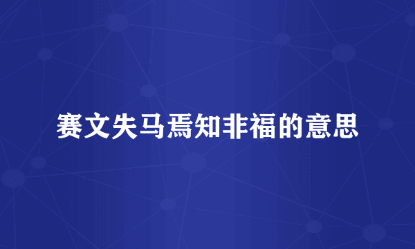 赛文失马焉知非福的意思