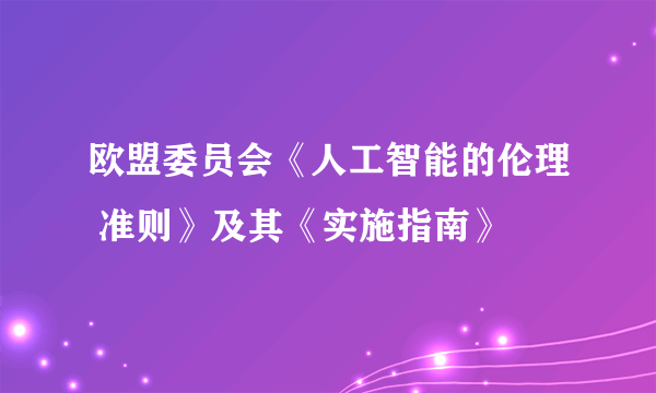 欧盟委员会《人工智能的伦理 准则》及其《实施指南》