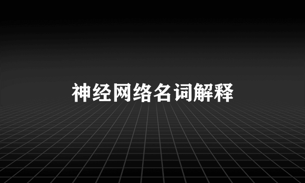 神经网络名词解释