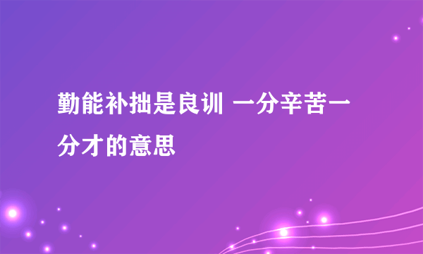 勤能补拙是良训 一分辛苦一分才的意思