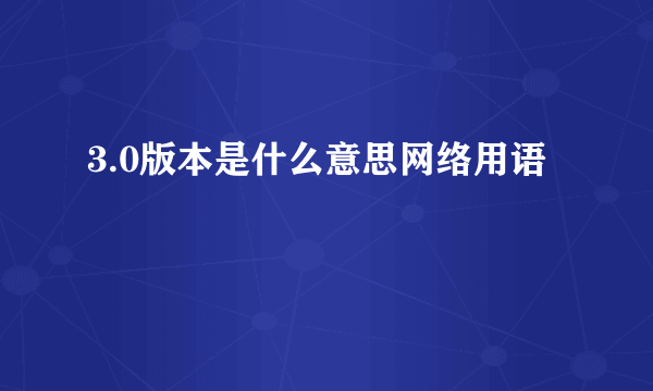 3.0版本是什么意思网络用语