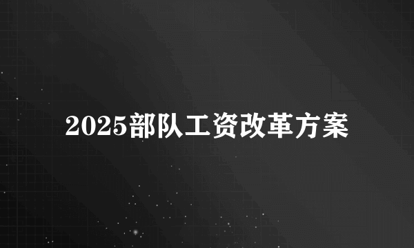 2025部队工资改革方案