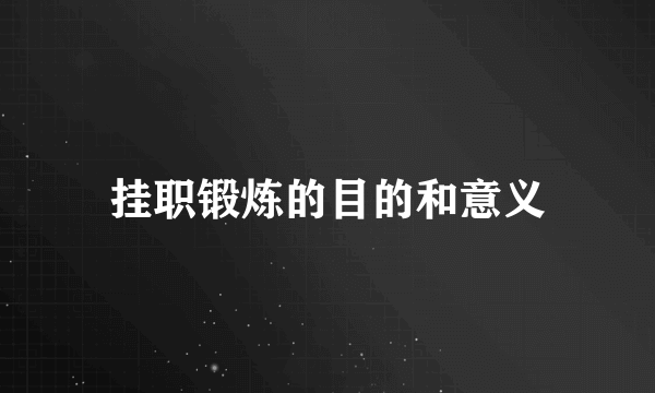 挂职锻炼的目的和意义