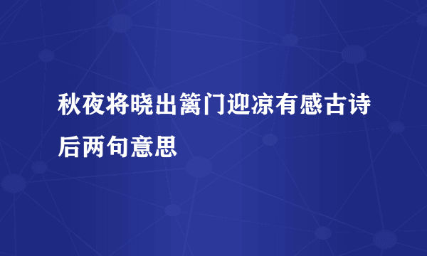 秋夜将晓出篱门迎凉有感古诗后两句意思