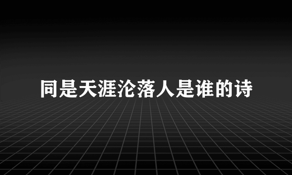 同是天涯沦落人是谁的诗