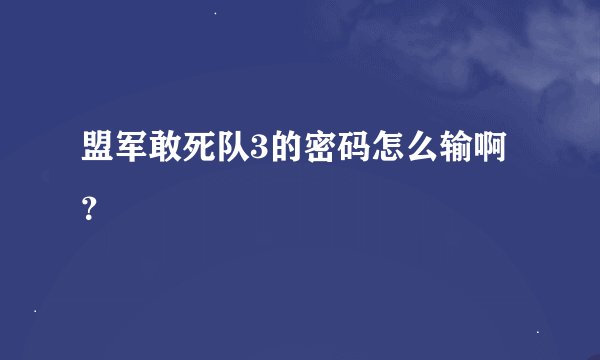 盟军敢死队3的密码怎么输啊？