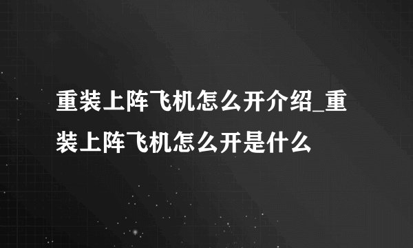 重装上阵飞机怎么开介绍_重装上阵飞机怎么开是什么