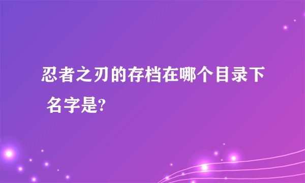 忍者之刃的存档在哪个目录下 名字是?
