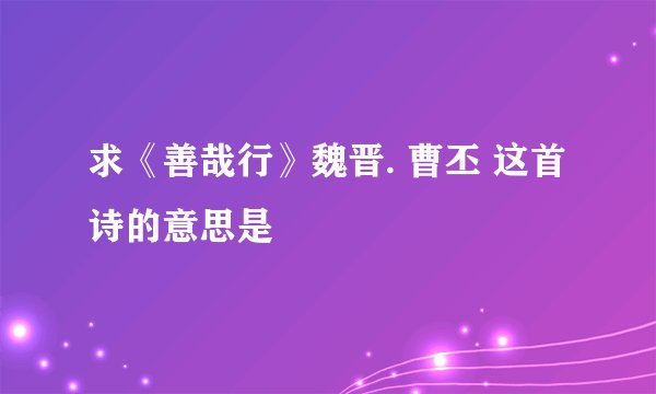 求《善哉行》魏晋. 曹丕 这首诗的意思是