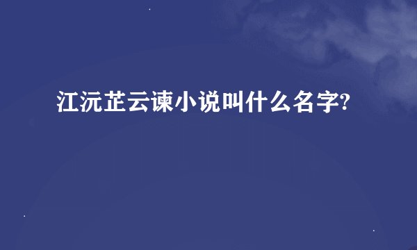 江沅芷云谏小说叫什么名字?