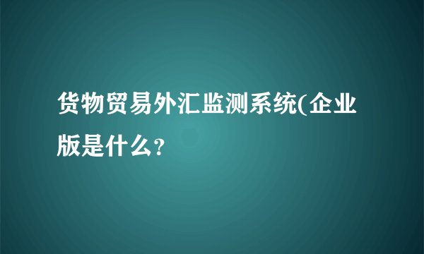 货物贸易外汇监测系统(企业版是什么?