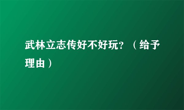 武林立志传好不好玩？（给予理由）