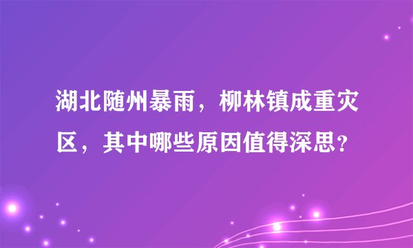 湖北随州暴雨,柳林镇成重灾区,其中哪些原因值得深思?