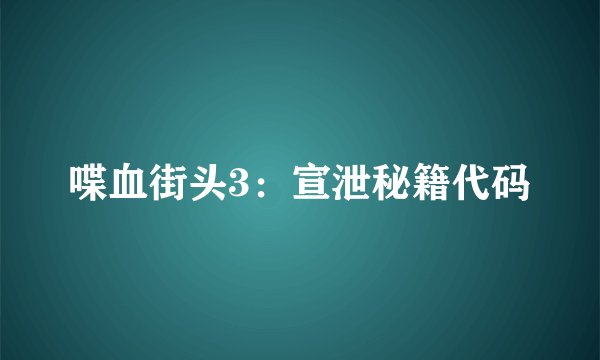 喋血街头3：宣泄秘籍代码