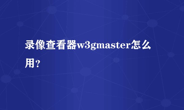 录像查看器w3gmaster怎么用？