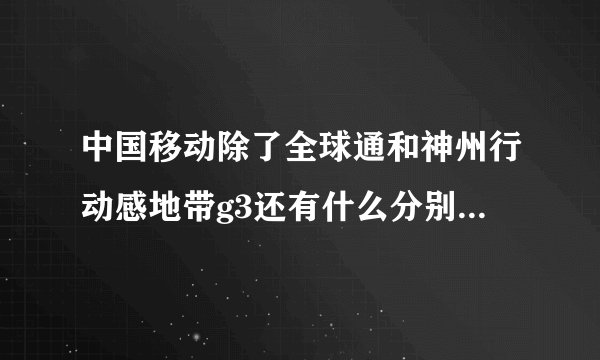 中国移动除了全球通和神州行动感地带g3还有什么分别代表什么意思？