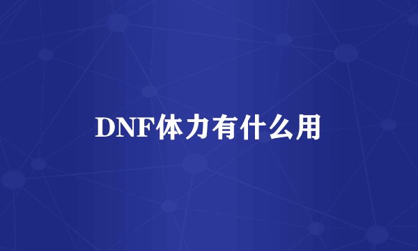 DNF体力有什么用