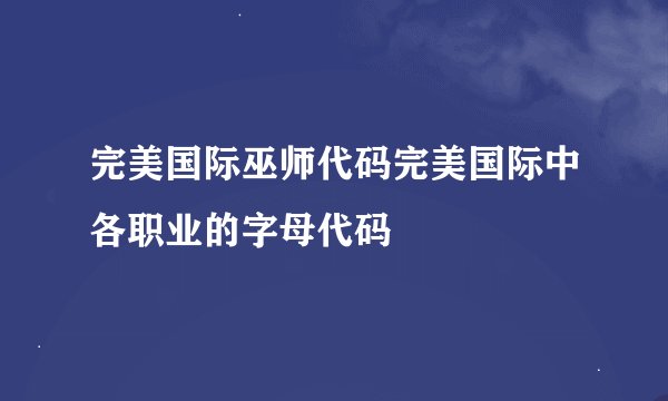 完美国际巫师代码完美国际中各职业的字母代码