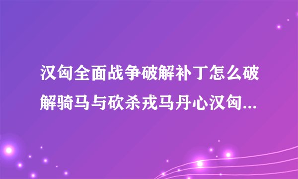 汉匈全面战争破解补丁怎么破解骑马与砍杀戎马丹心汉匈全面战争使用了1001破解补丁