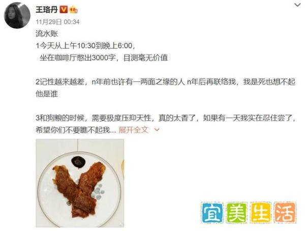 王珞丹晒日记：记忆力下降，想尝尝狗粮味，不会打游戏，渴望吃肉