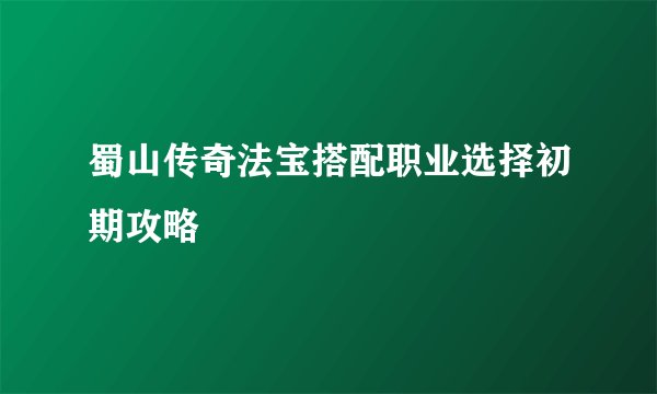 蜀山传奇法宝搭配职业选择初期攻略
