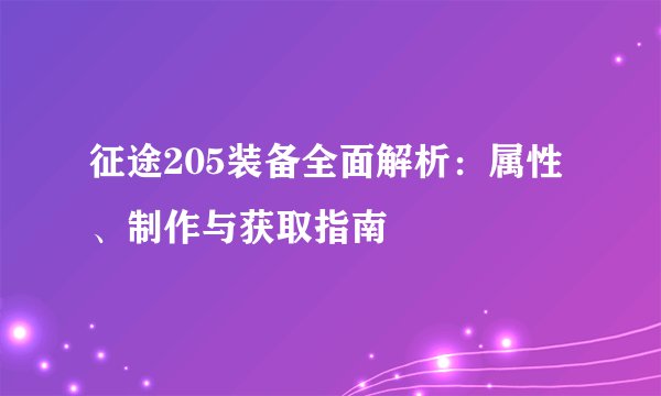 征途205装备全面解析:属性、制作与获取指南