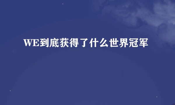 WE到底获得了什么世界冠军