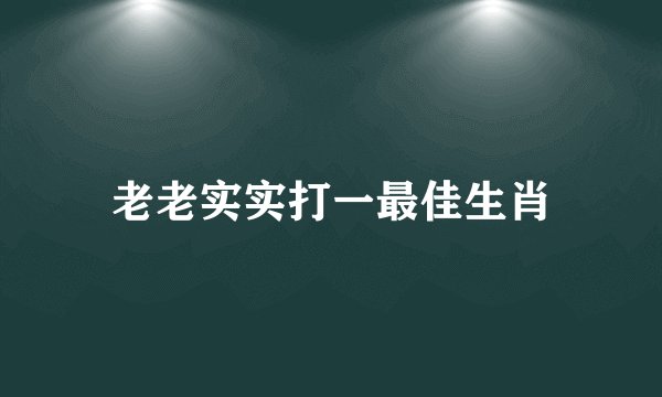 老老实实打一最佳生肖