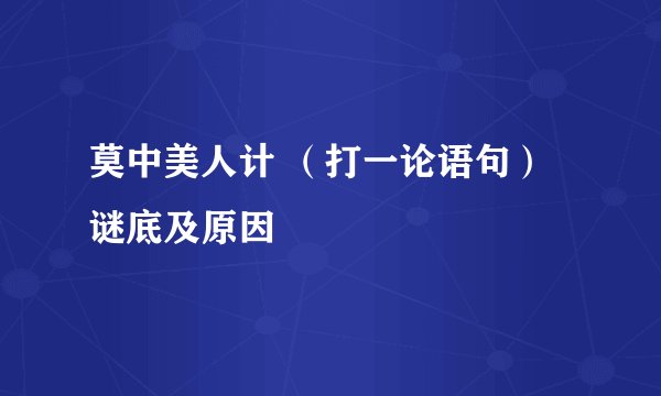 莫中美人计 （打一论语句）谜底及原因