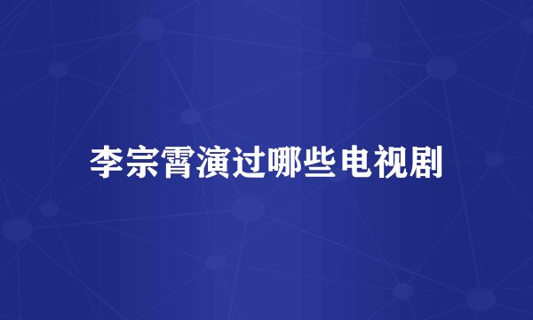 李宗霄演过哪些电视剧