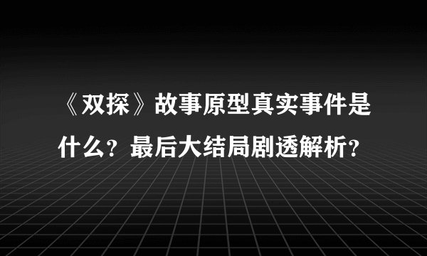 《双探》故事原型真实事件是什么?最后大结局剧透解析?