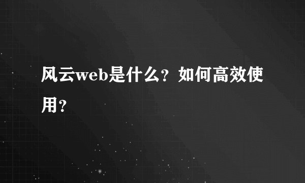 风云web是什么？如何高效使用？