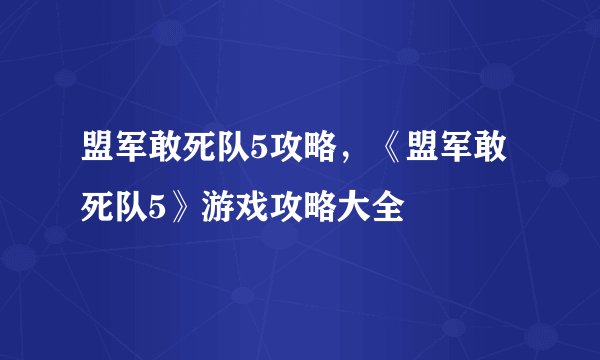 盟军敢死队5攻略，《盟军敢死队5》游戏攻略大全