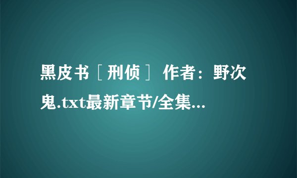 黑皮书［刑侦］ 作者：野次鬼.txt最新章节/全集txt免费下载