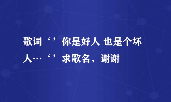 歌词‘’你是好人 也是个坏人…‘’求歌名，谢谢