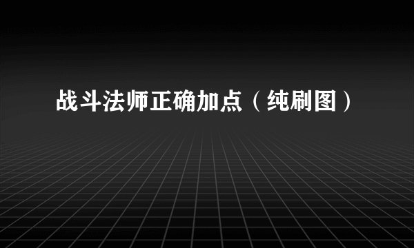 战斗法师正确加点(纯刷图)