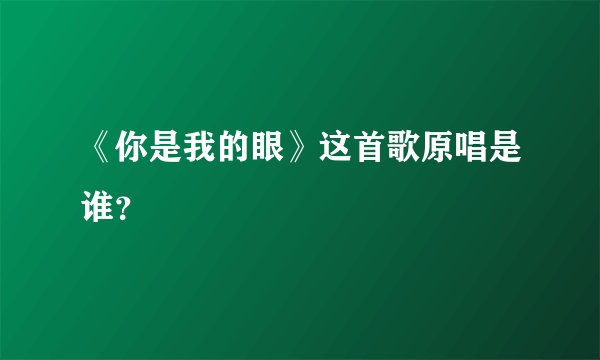 《你是我的眼》这首歌原唱是谁？