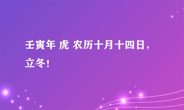 壬寅年 虎 农历十月十四日，立冬！