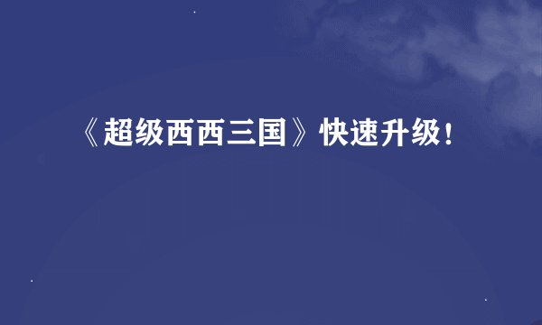 《超级西西三国》快速升级！