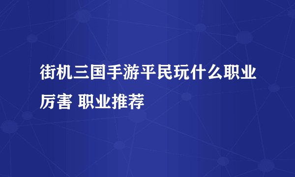街机三国手游平民玩什么职业厉害 职业推荐