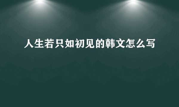 人生若只如初见的韩文怎么写