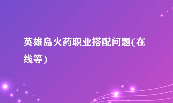 英雄岛火药职业搭配问题(在线等)