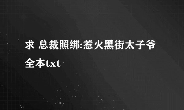 求 总裁照绑:惹火黑街太子爷 全本txt