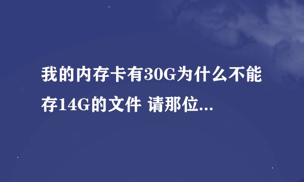 我的内存卡有30G为什么不能存14G的文件 请那位大侠指教下啊