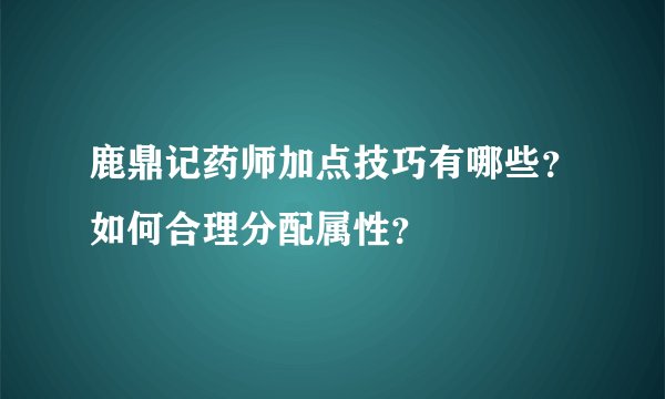 鹿鼎记药师加点技巧有哪些？如何合理分配属性？