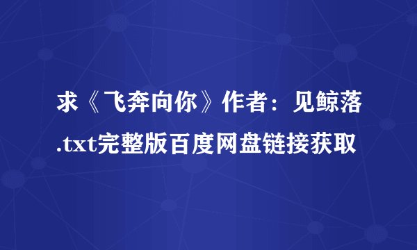 求《飞奔向你》作者：见鲸落.txt完整版百度网盘链接获取