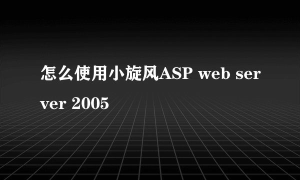 怎么使用小旋风ASP web server 2005