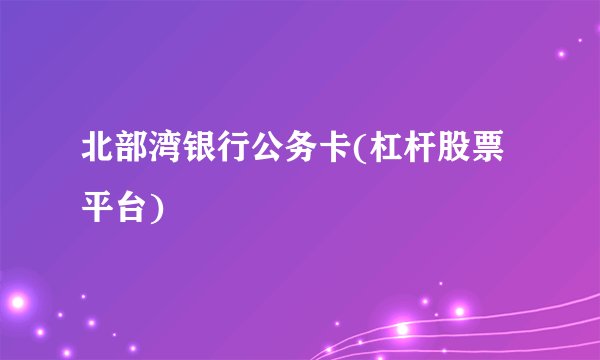 北部湾银行公务卡(杠杆股票平台)