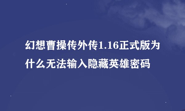幻想曹操传外传1.16正式版为什么无法输入隐藏英雄密码