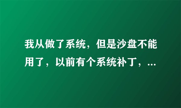 我从做了系统，但是沙盘不能用了，以前有个系统补丁，KB981852 ，但是现在找不到那个补丁，我该怎么办呢？